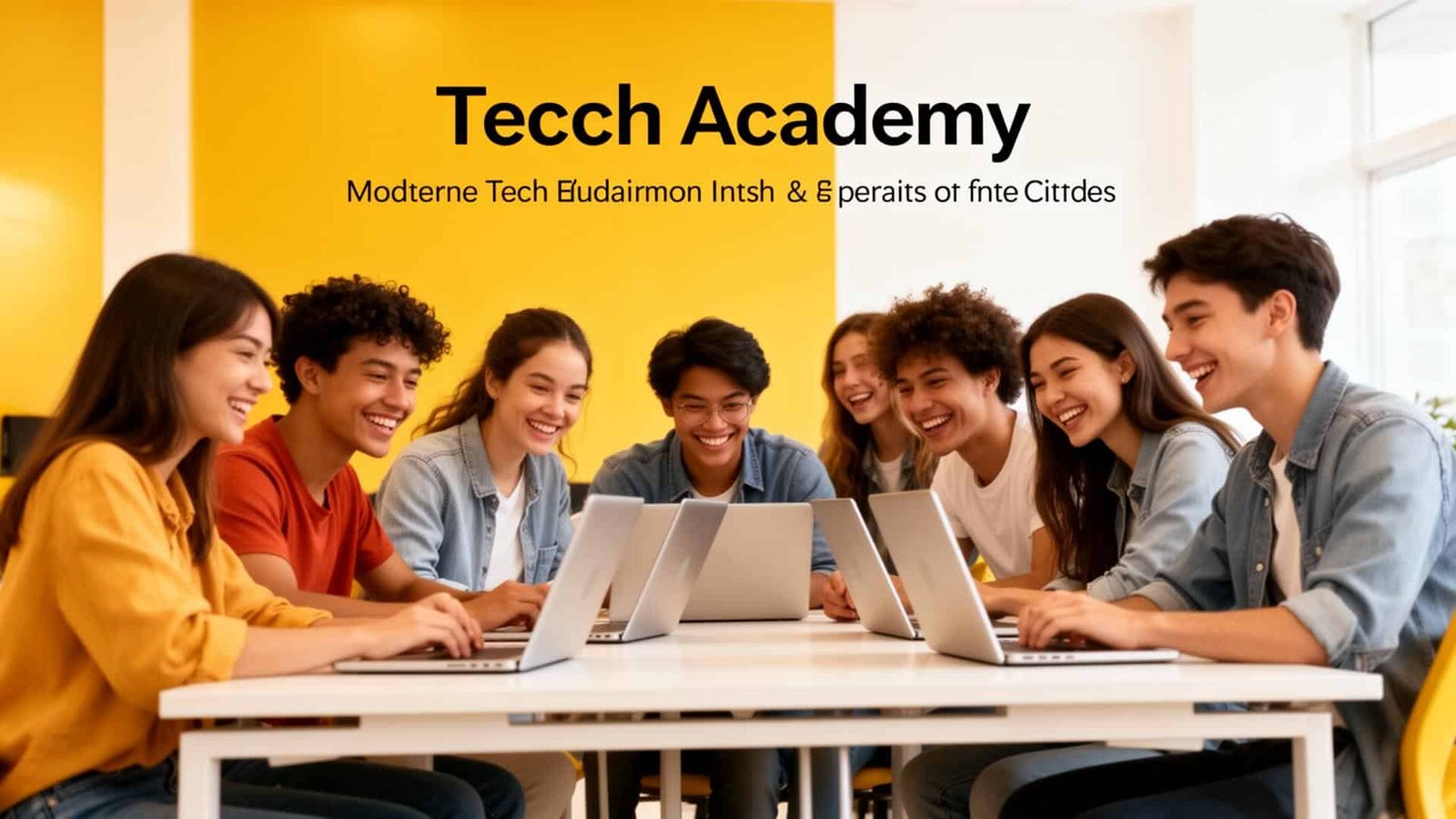 Group of students learning together on laptops at Tecch Academy